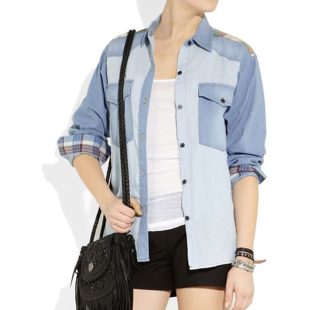 Isabel Marant Etoile Patchwork Denim Plaid Shirt
